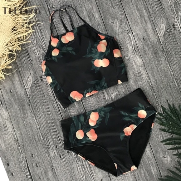 NWT High Waist Black Bikini Fruit Print - Picture 6 of 8